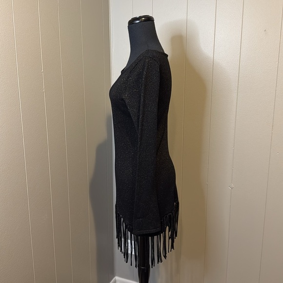 White House Black Market Women’s Extra Small Fringed Asymmetrical Hem Sparkle - Picture 3 of 7